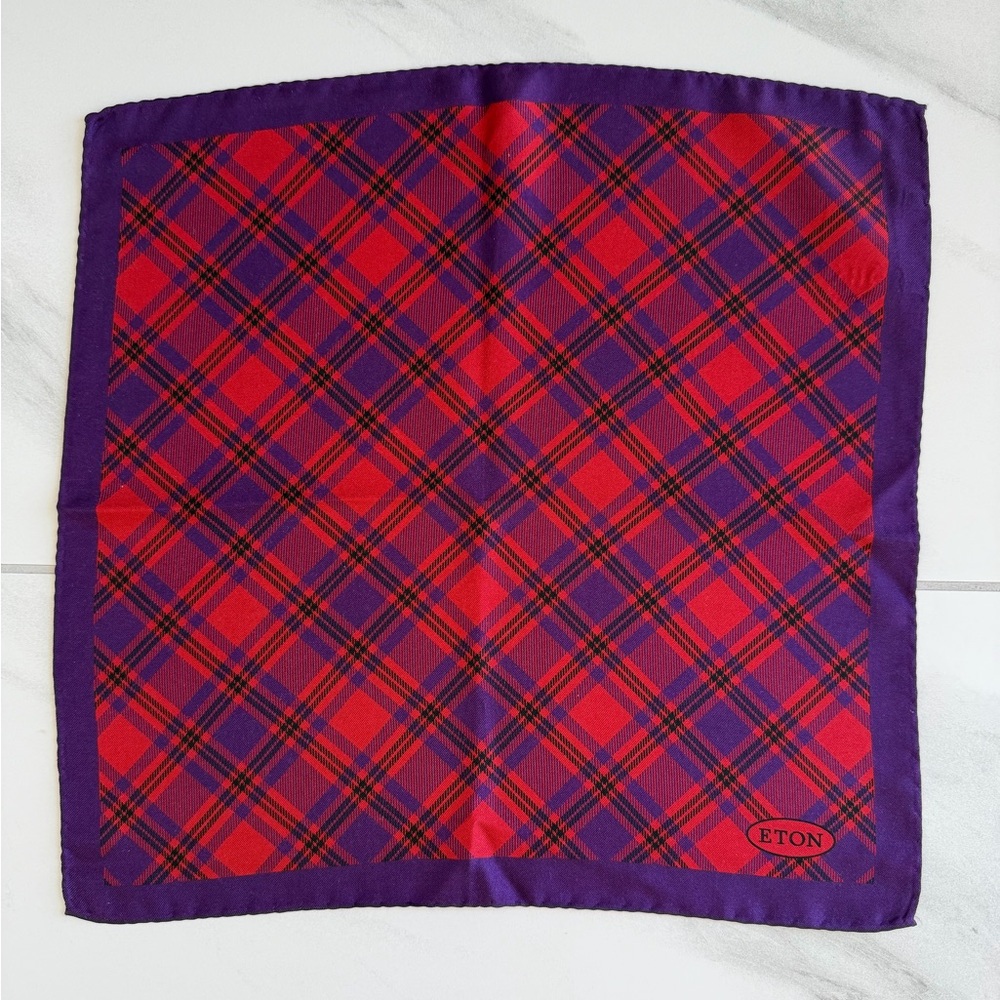 Eton Vibrant Red and Purple Checkered Pocket Square